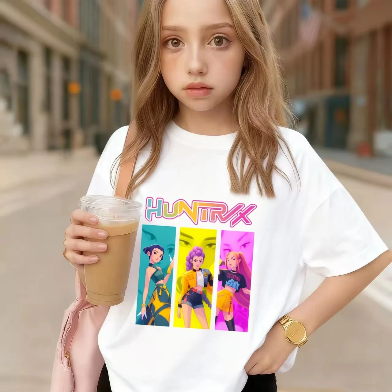 

Korean Trendy K-pop "Demon Hunter" Print Summer Children's T-shirt Pure Cotton, Short-sleeved T-shirt for Boys and Girls