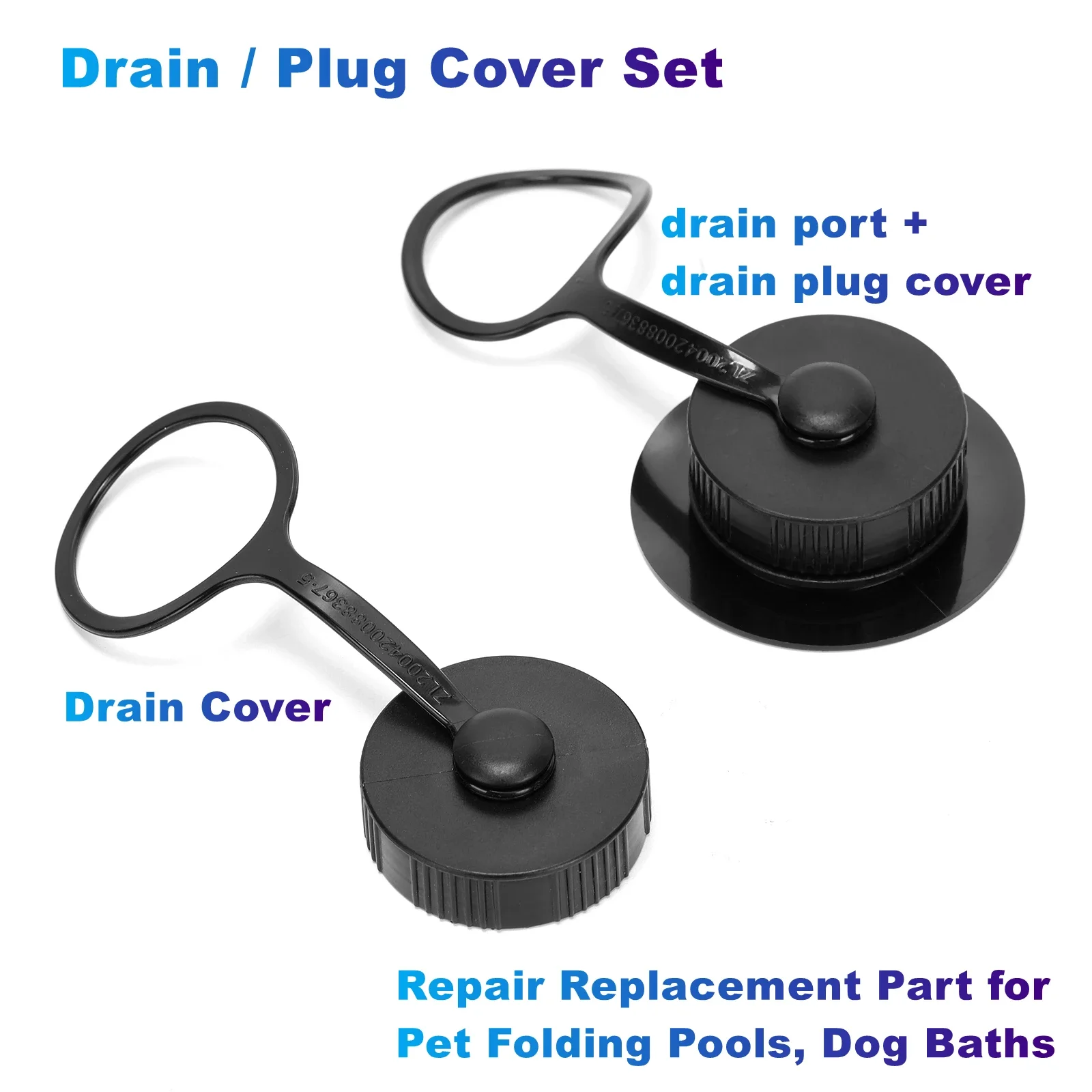 Drain and Plug Cover Set - Inner Diameter 37mm/1.45inch (ABS) Repair Replacement for Pet Folding Pools, Dog Baths Plug Cap