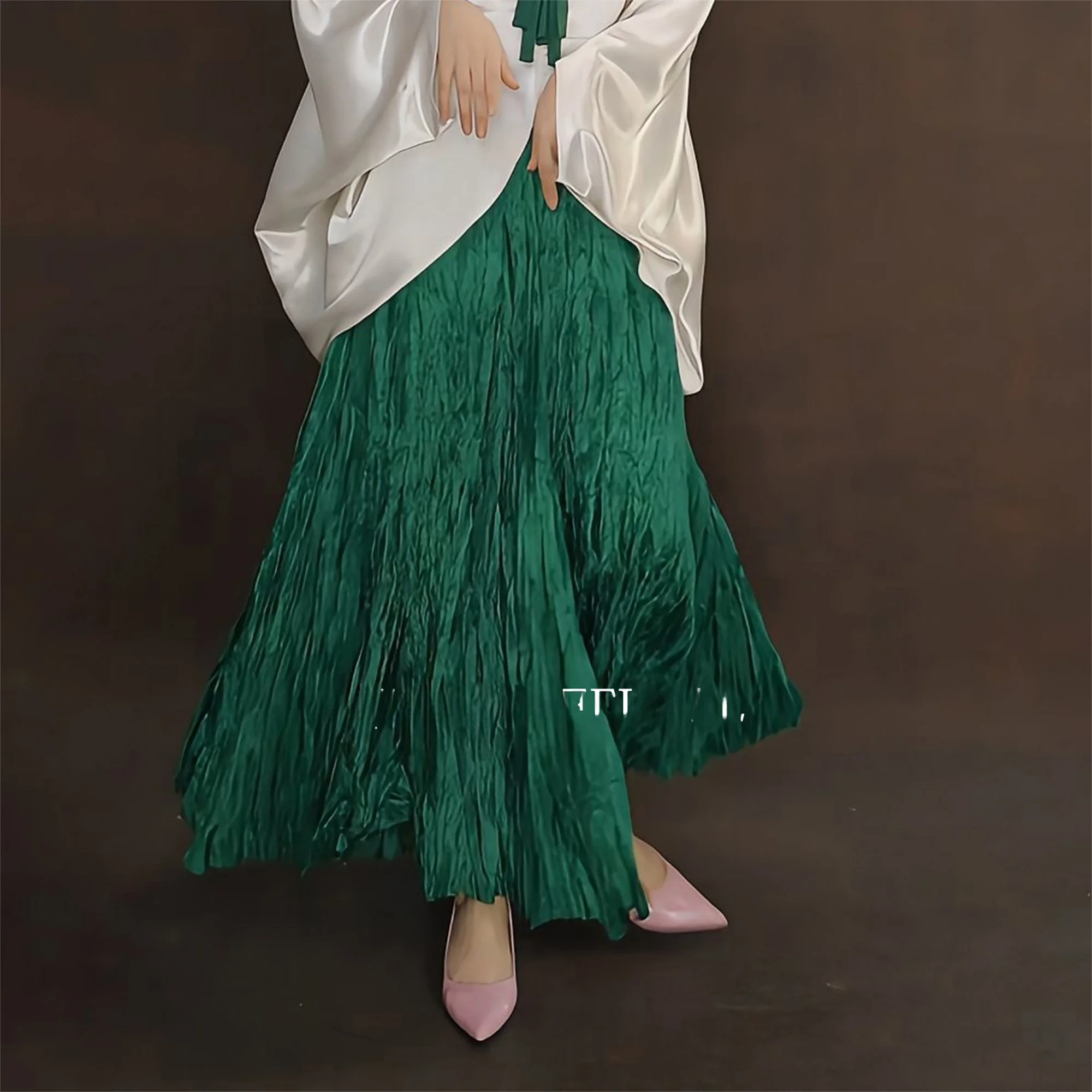 

Зеленая плиссированная юбка А-силуэта, элегантная, роскошная, в уличном стиле, летняя новинка, женская юбка миди с высокой талией, прямого кроя