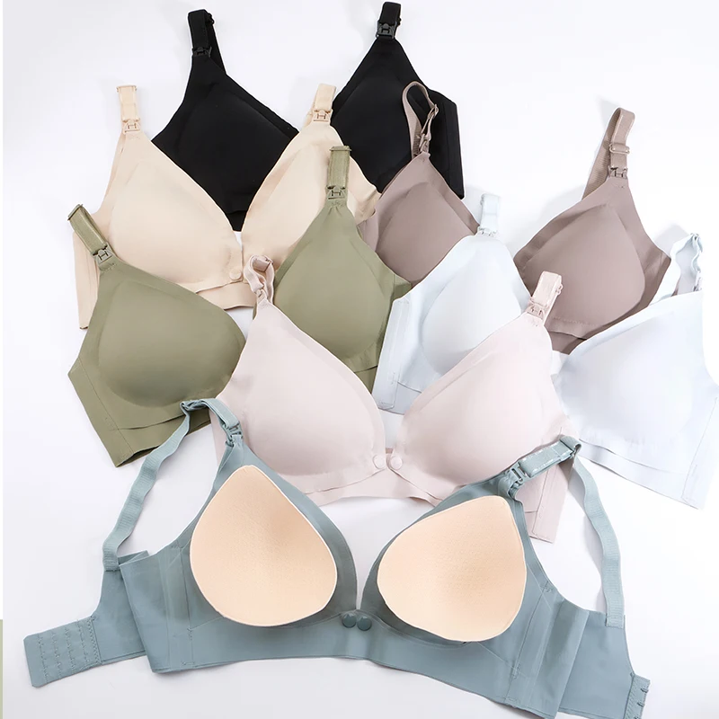 Pregnant Women Front Open Buckle Feeding Bra Solid Color Maternity Nursing Bra With Removable Pads Lactation Pregnancy Clothing