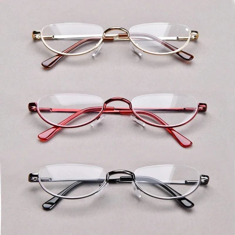 Lunettes de lecture rétro, charnières à ressort en métal haute définition, demi-lune, semi-sans monture, lunettes optiques, petite monture, lunettes