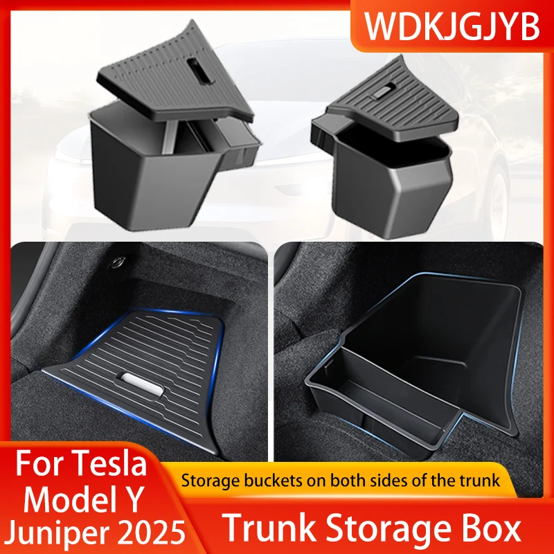 Trunk Storage Box For New Tesla Model Y Juniper 2025+ Car Trunk Side Left Right Tidying Packet Storage Box Mat Cover Organizer