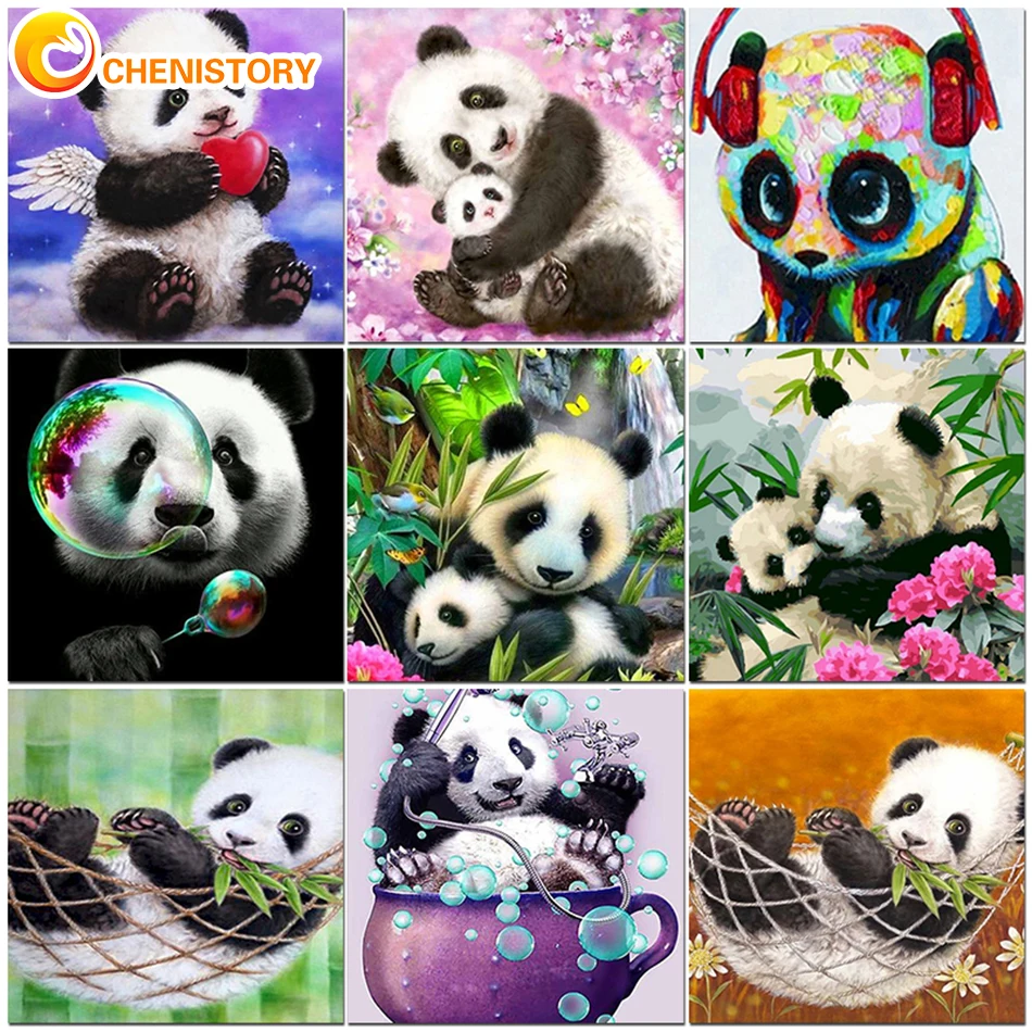 

CHENISTORY Modern Painting By Numbers Panda Acrylic Paints Picture Drawing Animals DIY Pictures By Numbers Home Decor Wall Art