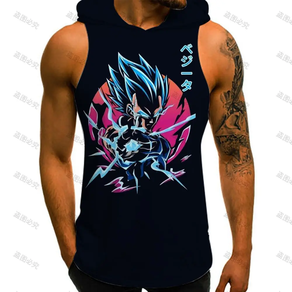 2022 Dragon Ball Z Trend Vest With Hood Men\'s T-shirts Sleeveless Vests Fashion Gym Tank Top Men Bodybuilding Man New Goku Tops