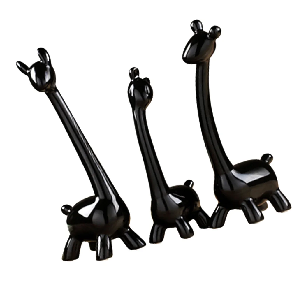 

3Pcs Giraffe Ceramics Crafts Creative Table Decoration Desktop Ornament for Home Office Elegant Design Black Desktop Decoration