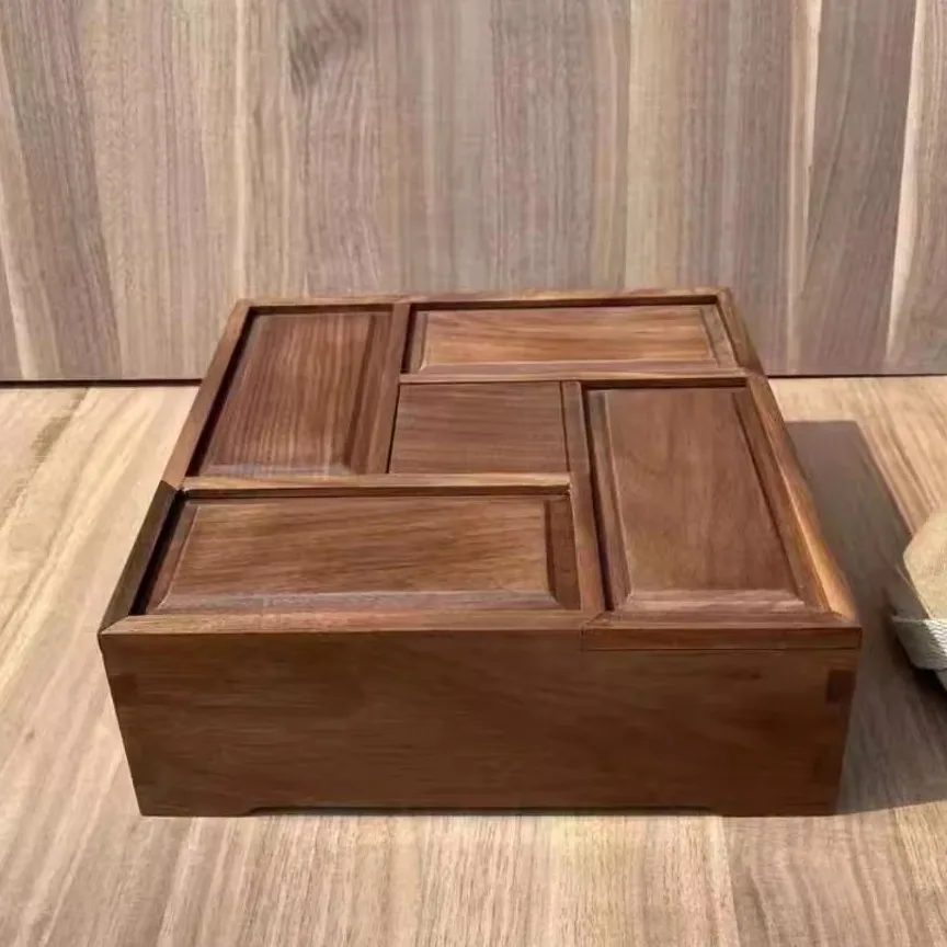 

Black walnut multi treasure box with lid for home living room, divided into compartments for dried fruits and nuts storage box