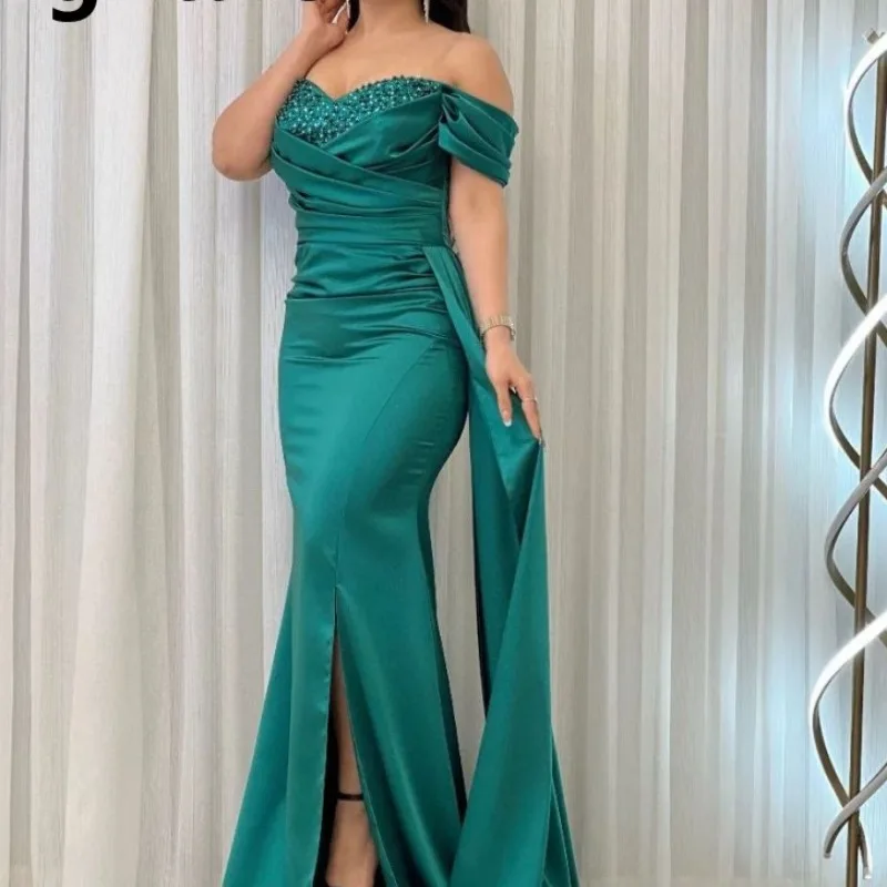 

2024 Formal Mermaid Evening Dresses Sequined Sweetheart Neck Off Shoulder Party Gown Fitted Prom Dress Slit Vestidos