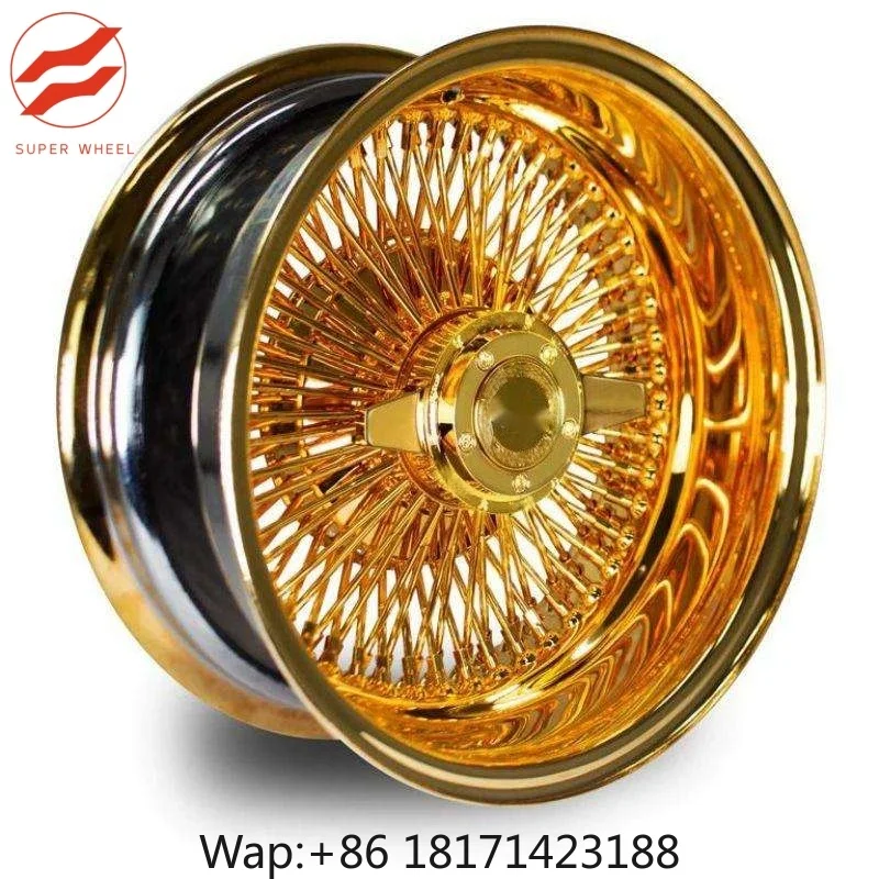【Hot】Car Rims Spoke Wheel 13 14 15 16 17 18 Inch 20x8 22x8 24x10 Steel Wire Wheels Straight Lace 72 100 Spokes All Gold Wire Whe