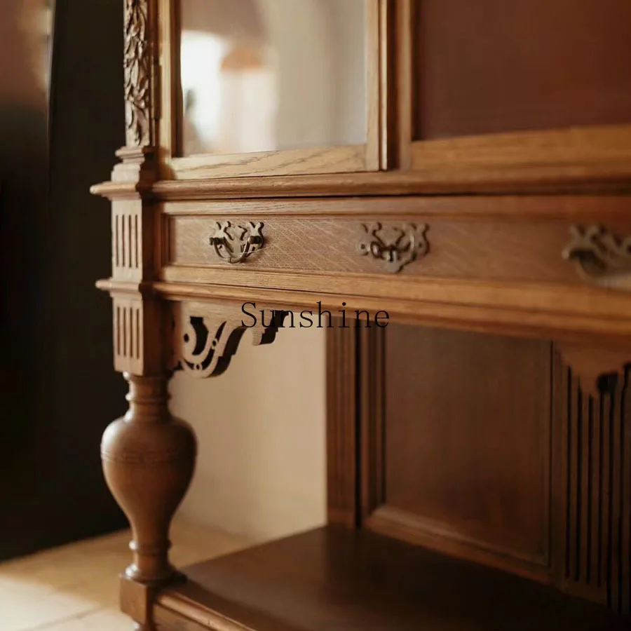 European retro solid wood carving old glass display cabinet carving display classical