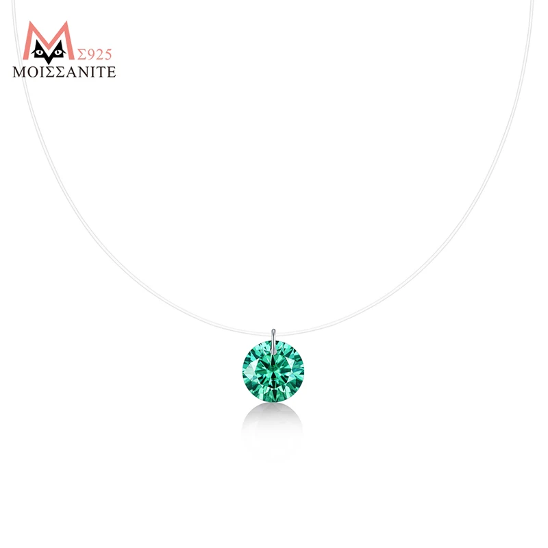 

JIUZUAN 2ct Aqua Blue Moissanite Necklace S925 Silver Invisible Wire Pendant for Women Minimalist Elegant Daily Wear Necklace