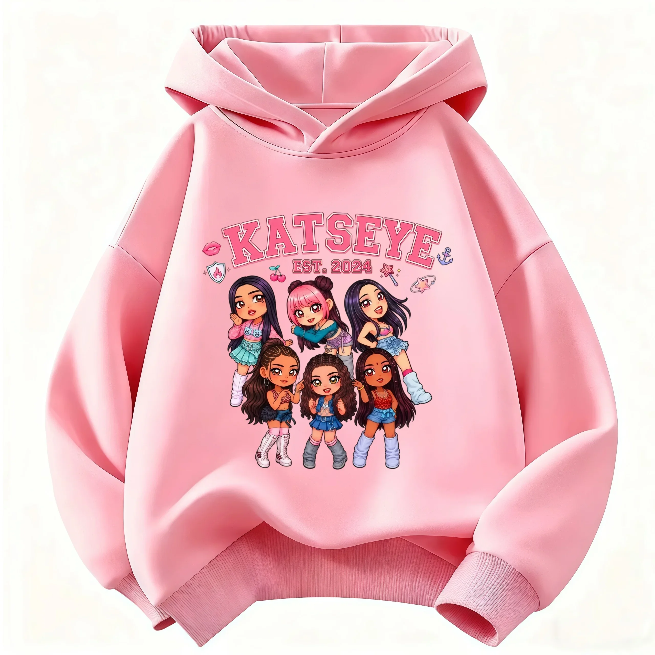 Warme & Street-Style-Kleidung für Mädchen, stylischer Kinder-Hoodie – Katseye Girl Group Grafik-Pullover; Lässiger Retro-Hoodie, modisch – Detail 2
