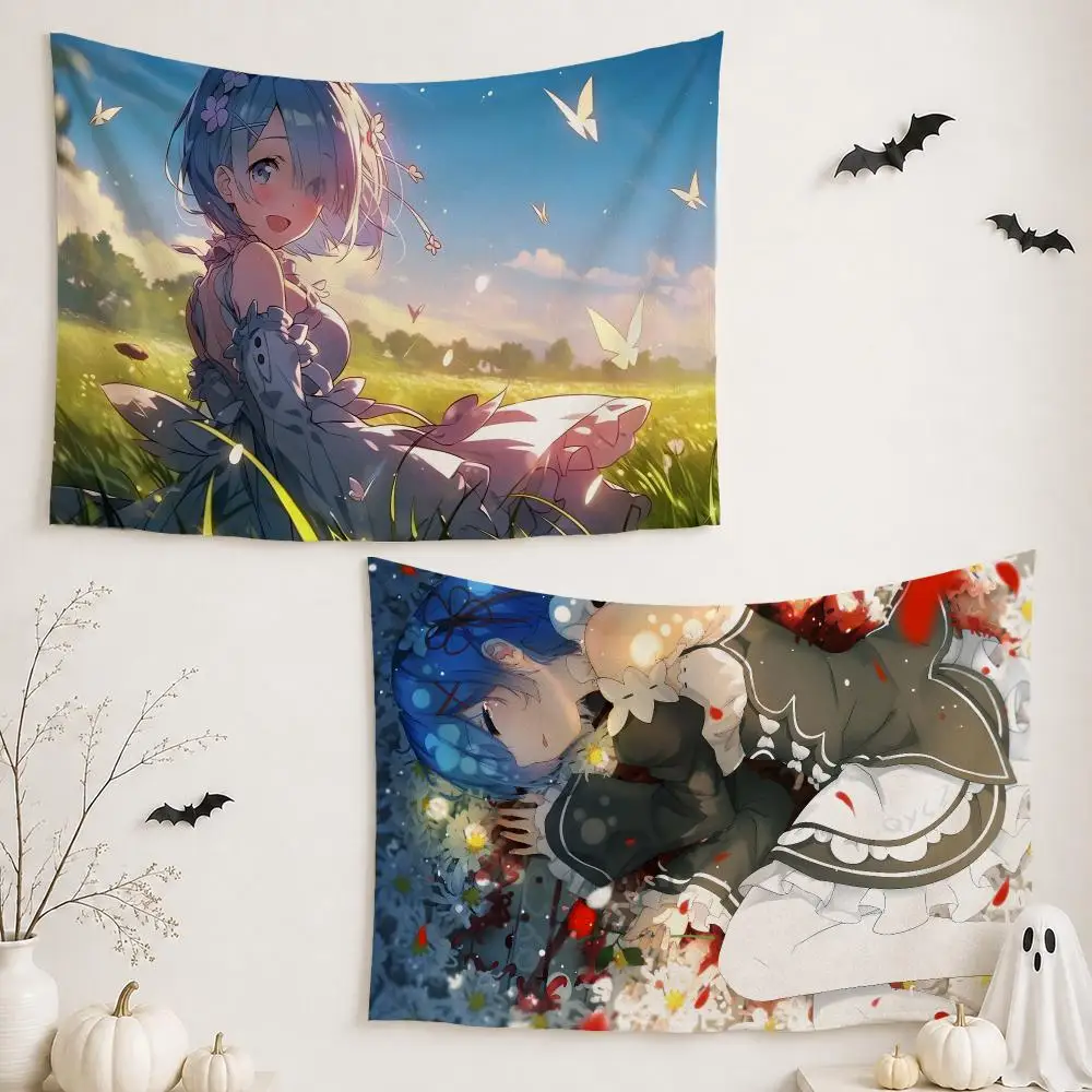 Anime REm ZERO Hanging Bohemian Tapestry Custom Living Bedroom Party Dormitory interior Wall bohemian Decoration Attached clip