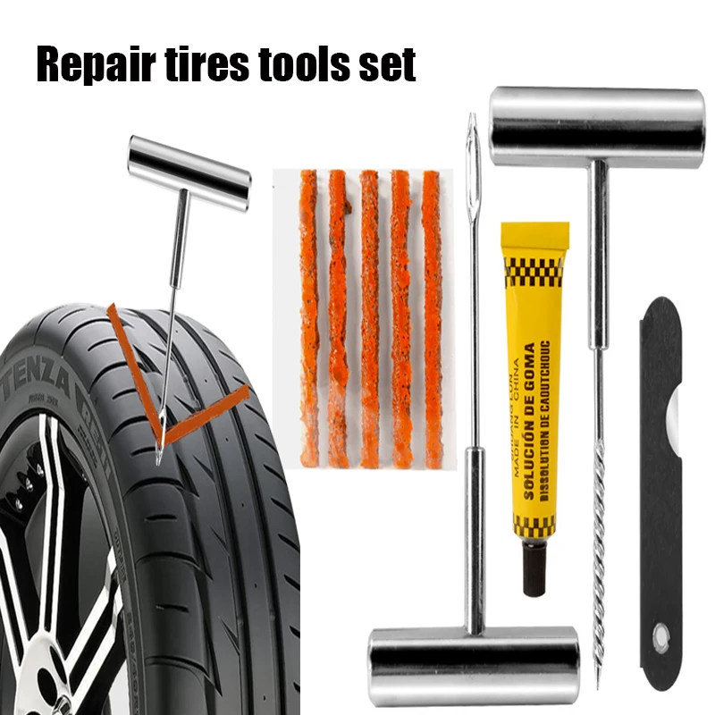 9PCS/Set Car Tire Repair Tool Kit Studding Tool Set Auto Bike Motorcycle Emergency Tire Repair Puncture Plug Car Rivet Tool Set