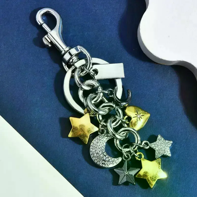 Mixed Metal Moon Star Keychain Rhinestone Bag Charm Custom Engraved Aesthetic Purse Accessory Unique Gifts For Women Celestial