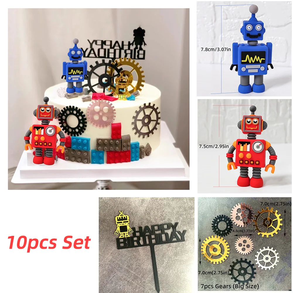 Roboter Gear Cake Topper Interaktive Roboter Dekor Alles Gute zum Geburtstag Jungen Party Cupcake DIY Roboter Thema Dekorationen Party Supplies – Detail 4