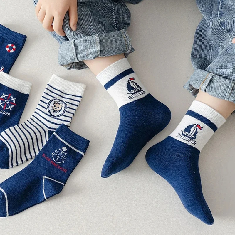 5Pairs Children Socks Autumn Winter Mid Tube Socks 0-14year Boys Baby Footwear Fashion Cotton Breathable Sport Sock Kids Clothes