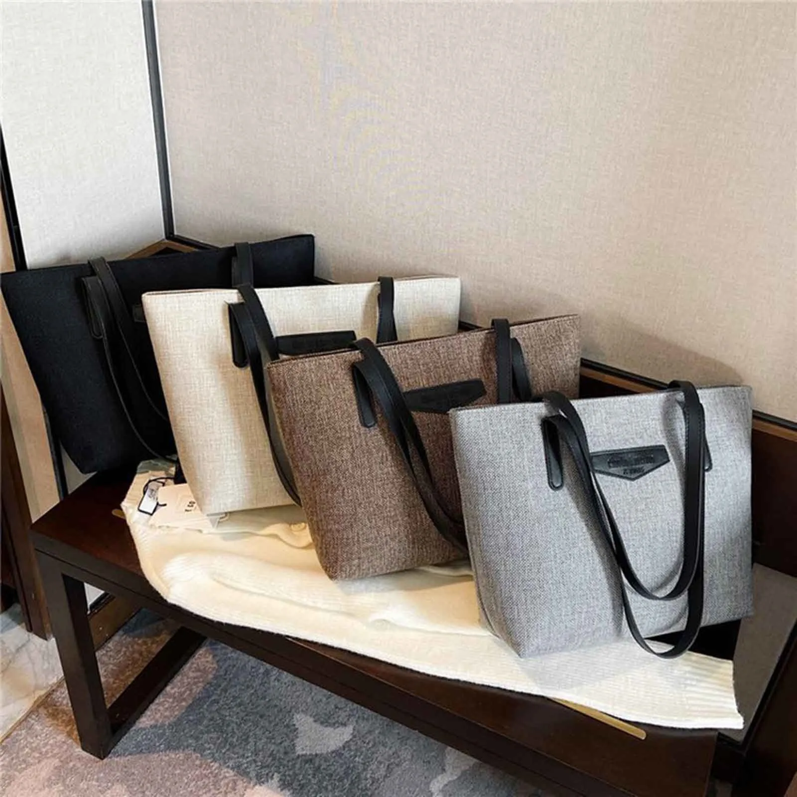 Casual Canvas Totes Bag Women Large Capcity Shoulder Bag Light Shopping Handbag Cotton And Linen Handle Bag Travel Hobo Tote