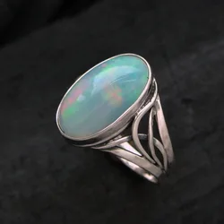 Exaggerated Ring Inlaid Large Egg Shape Opal Sunset On The Beach Color Perfect Decor For Cocktail Party Use It To Be The