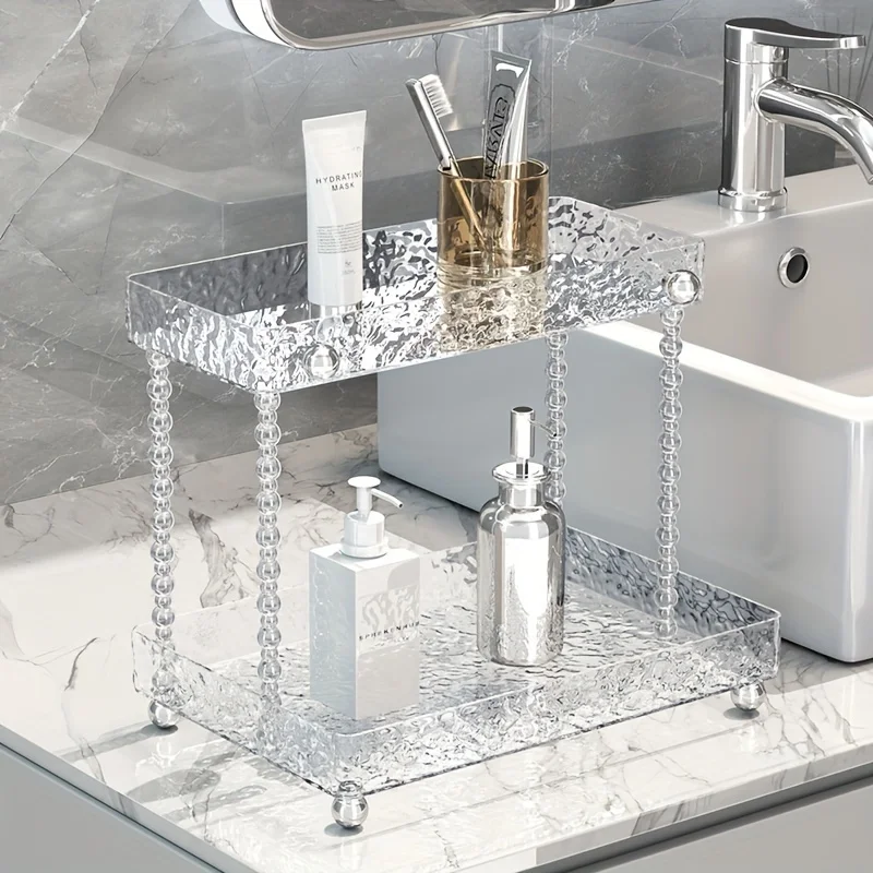 

Water ripple bathroom desktop shelves, double-layer transparent bathroom countertops, cosmetics jewelry and sorting racks