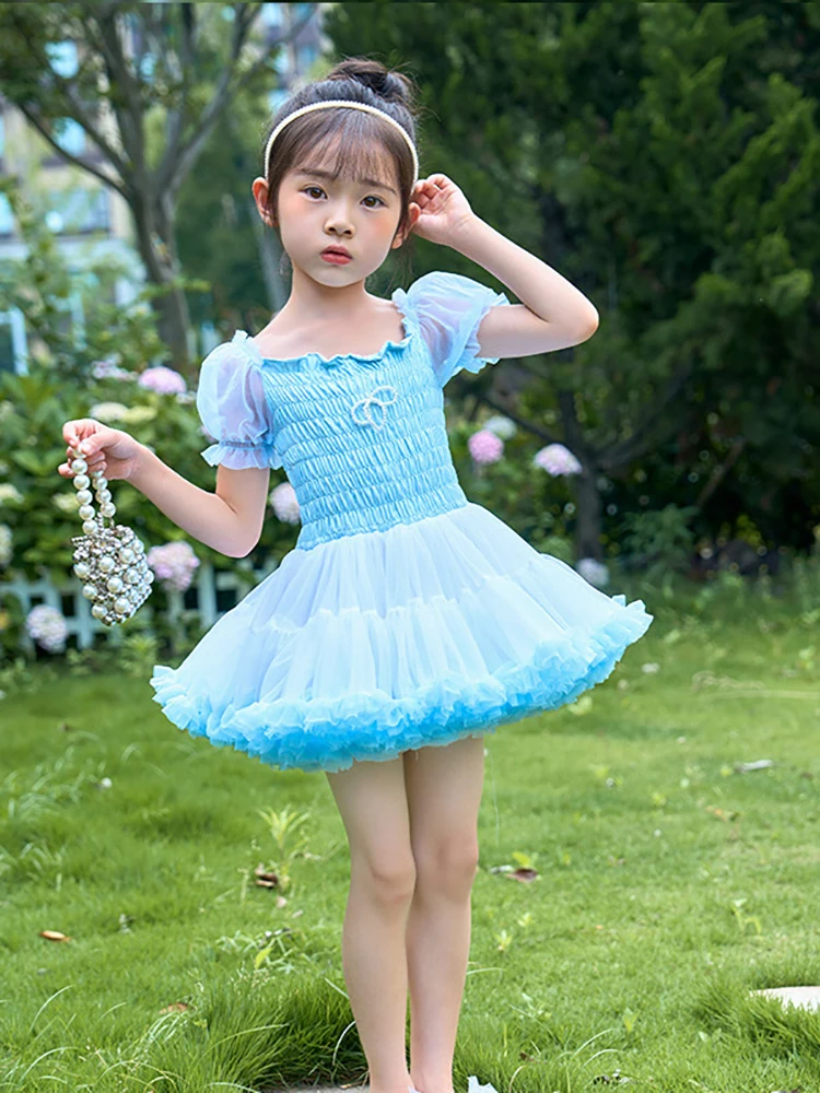 Dress Girls Summer new pompadour dress Medium children Gabon tutu dress girls treasure all match princess dress