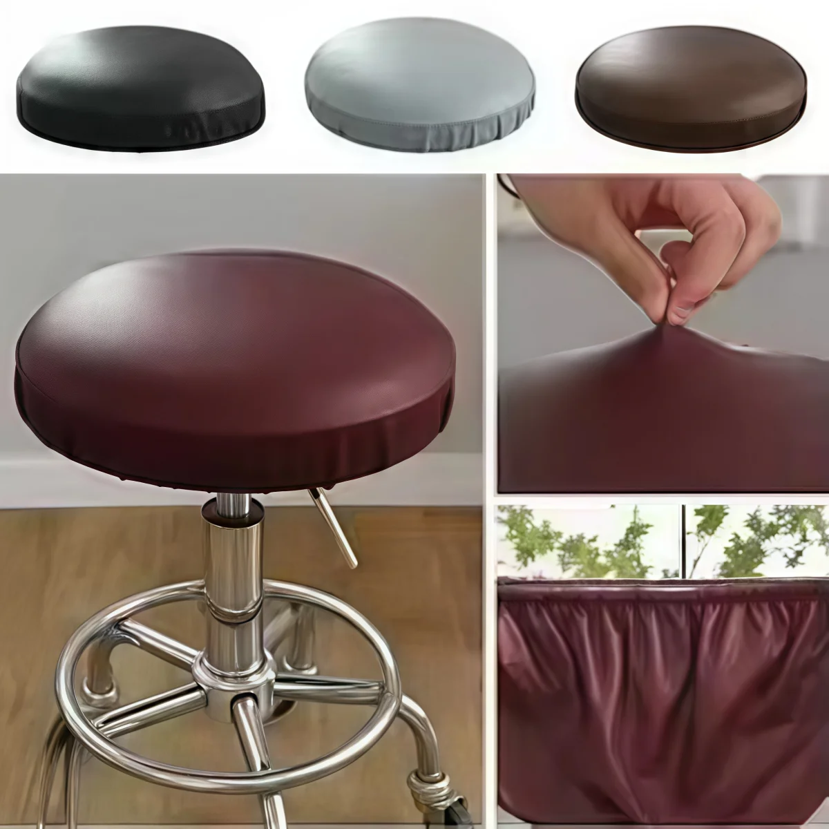 

1PC Round Chair Cover Solid Color PU Material Cover Elastic Seat Covers Home Chair Simple Stretch Chair Slipcover Fashion