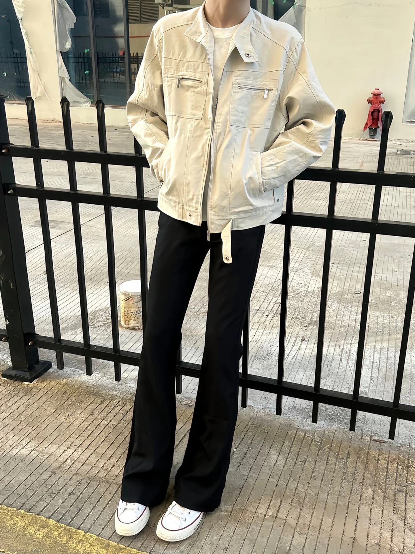 

Мужские джинсы-клеш с высокой талией, приталенные, в американском стиле, прямые брюки, зауженные, для ранней осени