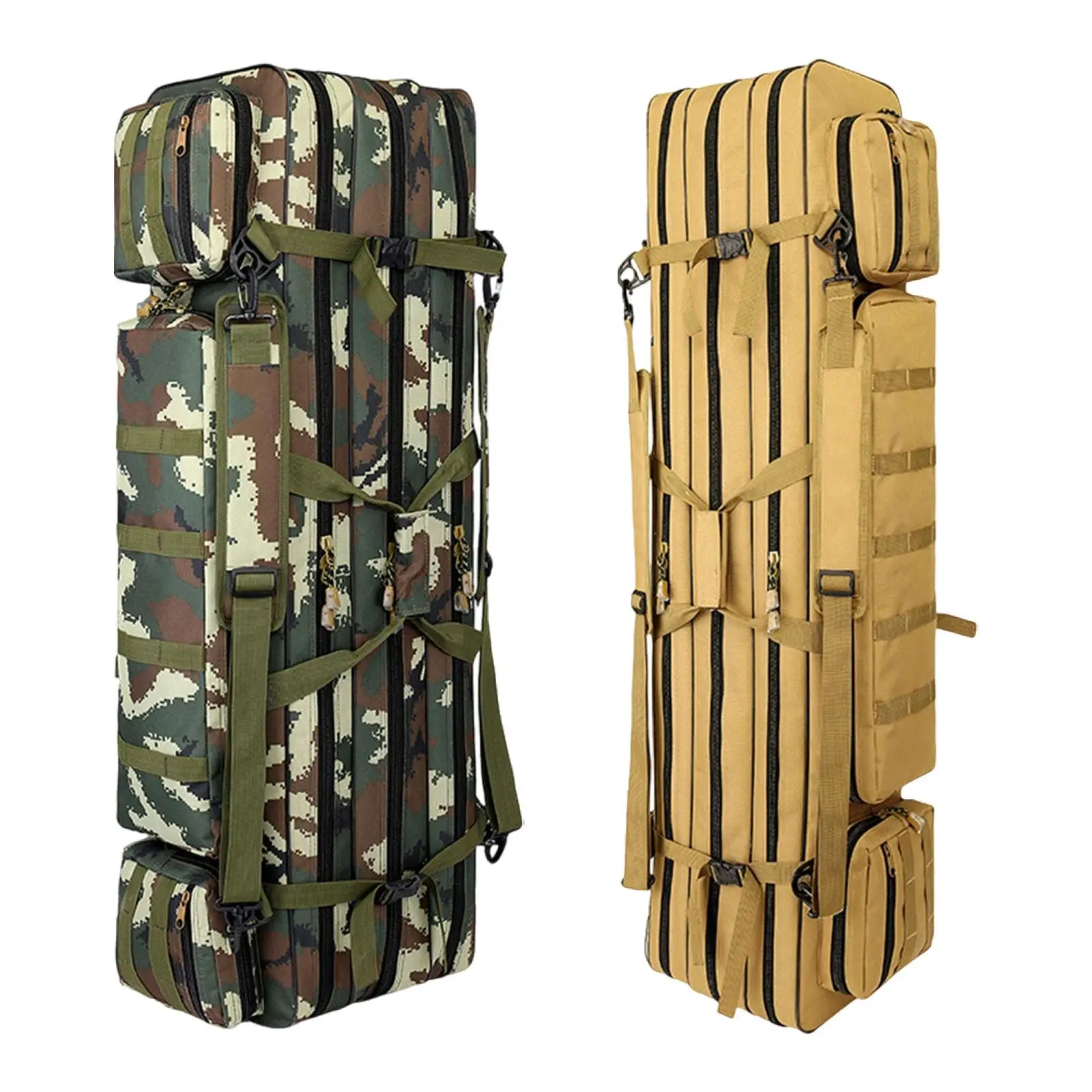 Fishing Rod Case Fishing Rod Bag Carry Bag with Molle Portable Three Layer Travel Fishing Rod Case Storage Fishing Pole Case