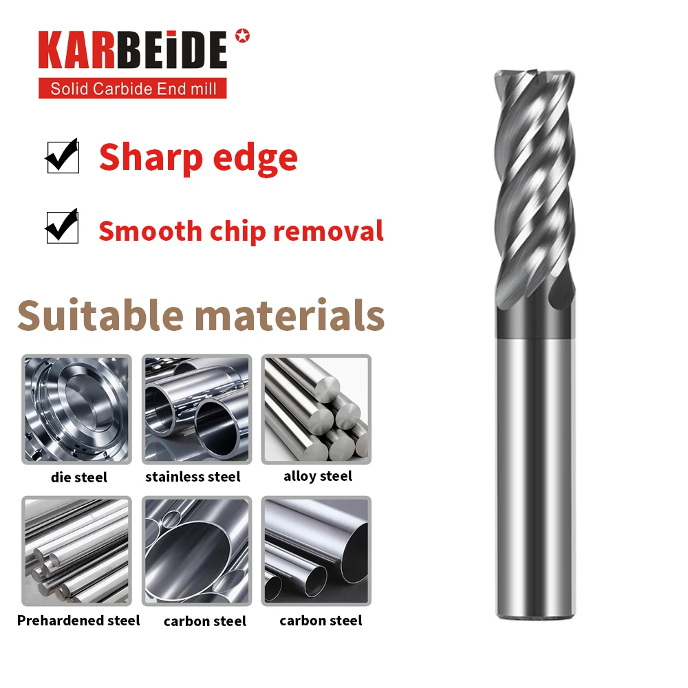 KARBEIDE Corner Radius End Mill 4 Flute TiAlSiN for Alloy Steel, Cast Iron, Copper Alloy Etc
