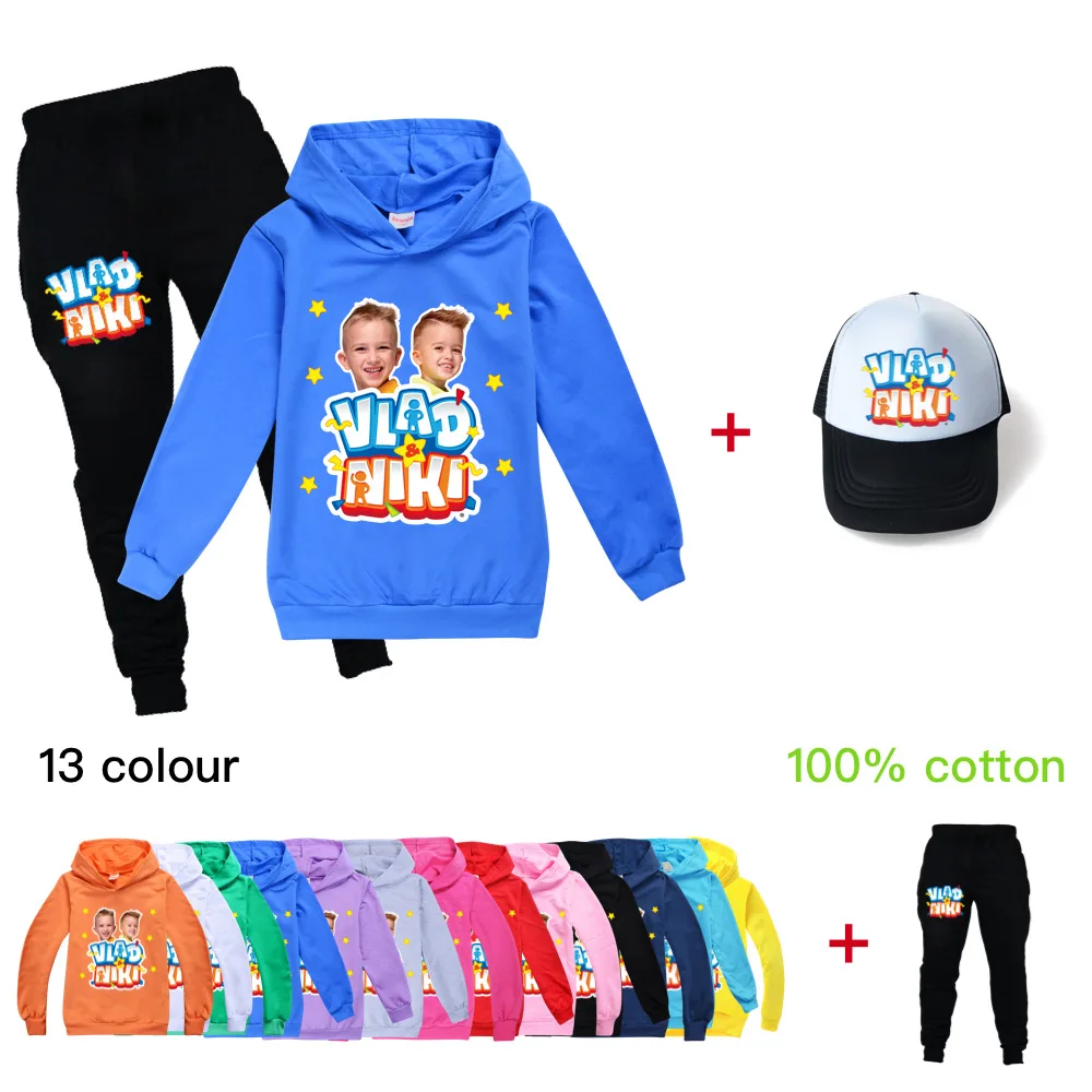 Vlad and Niki Boy Girl Clothes New Year Spring Autumn Fashion Children's Sweater,Pants and hat 3pcs Set Children's Suit 2-16year