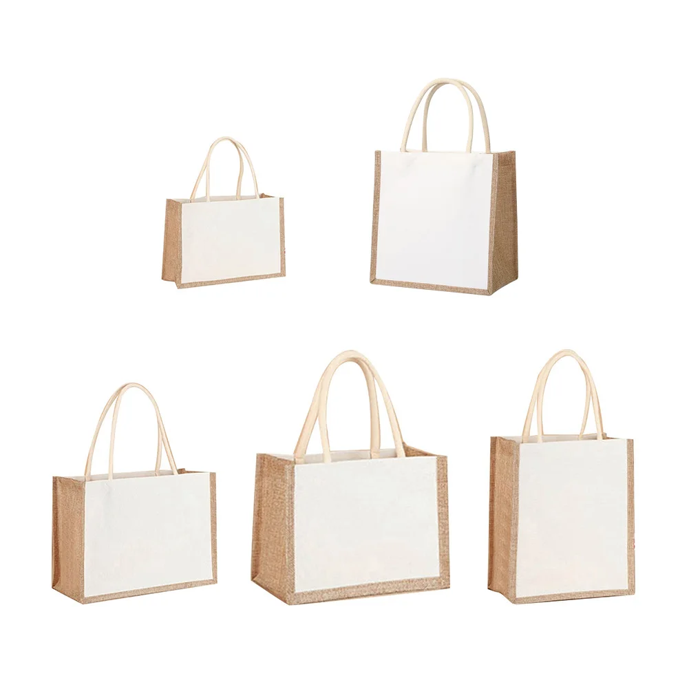 Borsa per la spesa riutilizzabile in tela di iuta con manico robusto Borsa da donna casual da viaggio in spiaggia di grande capacità