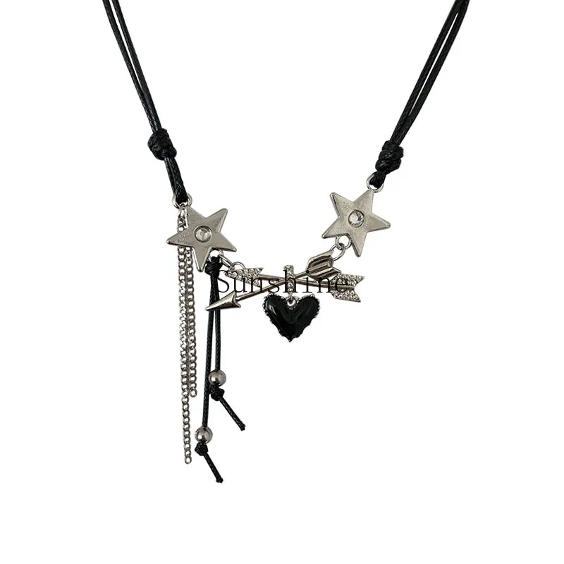 

Star Love Necklace Black Cold Wind American Neck Chain Niche Double Clavicle Chain