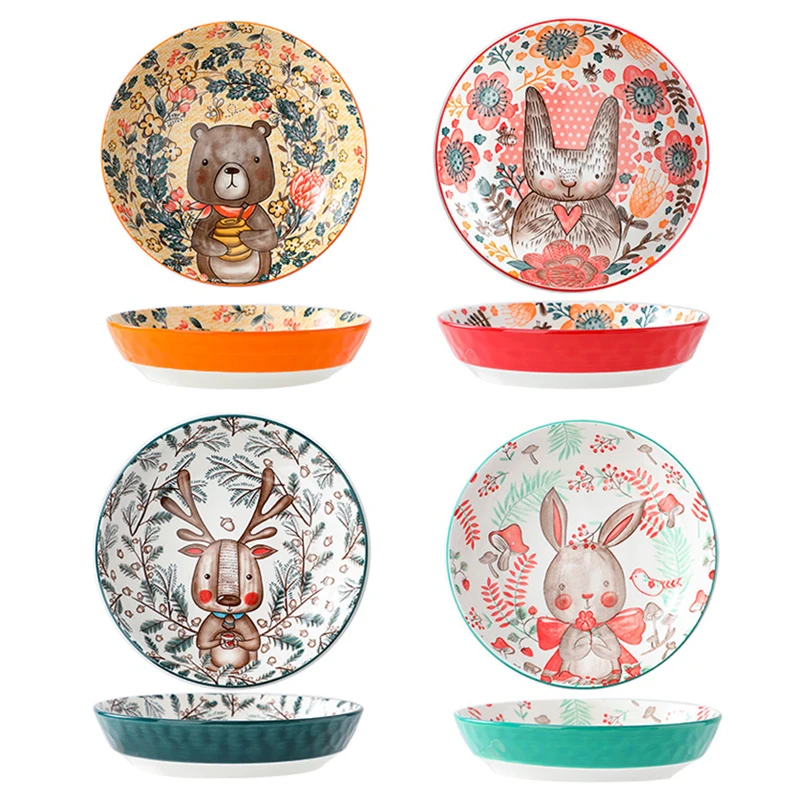 Cartoon Forest Animals theme Bakeware Underglaze Ceramic Single Bowl Baking Pan Salad Plate Household Kitchen Supplies Tableware