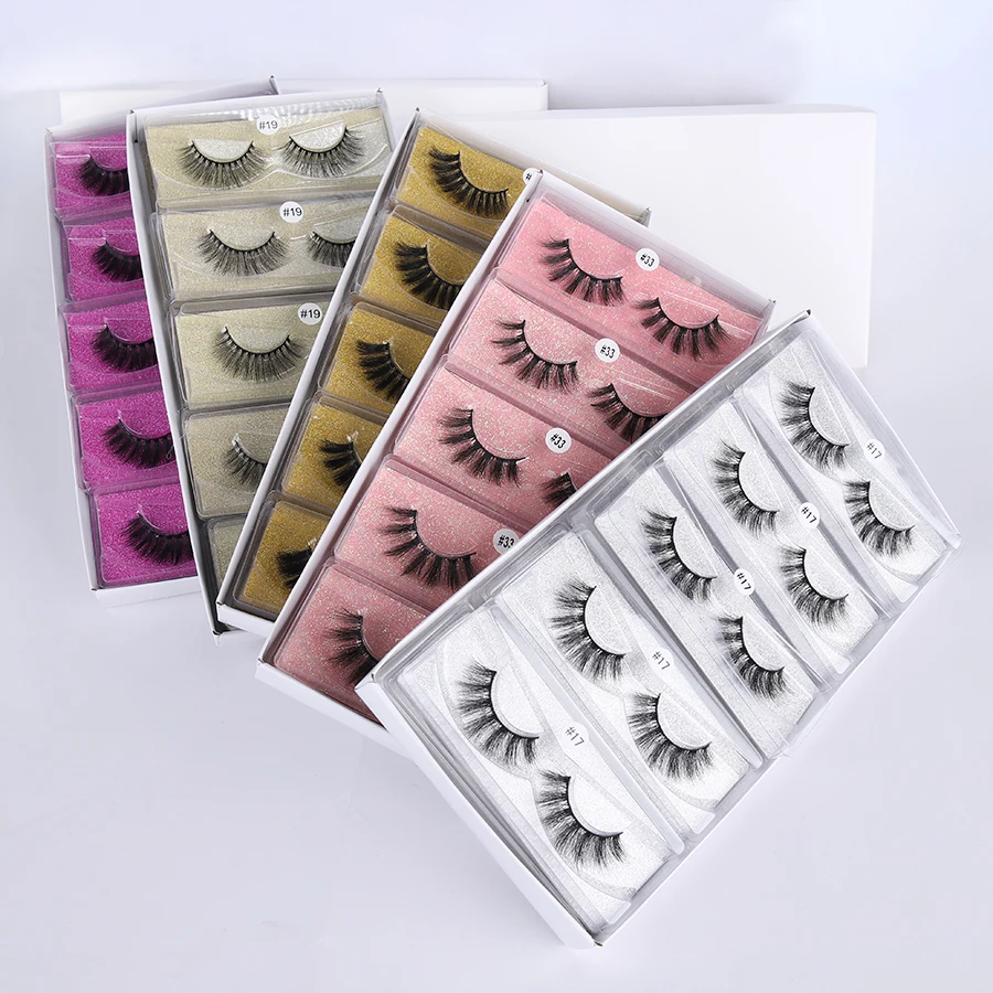 Wholesale Mink Lashes 10/30/50 Pcs Eyelashes Bulk 3D Natural False Eyelashes Wispy Lashes Long Faux Cils Bulk Pink Eyelash Box