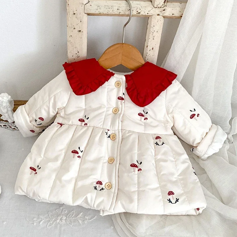 2024 New Winter Newborn Baby Girls Thick Coat 0-3Yrs Toddler Baby Girl Jacket Long Sleeved Print Thicken Warm Cardigan Coat