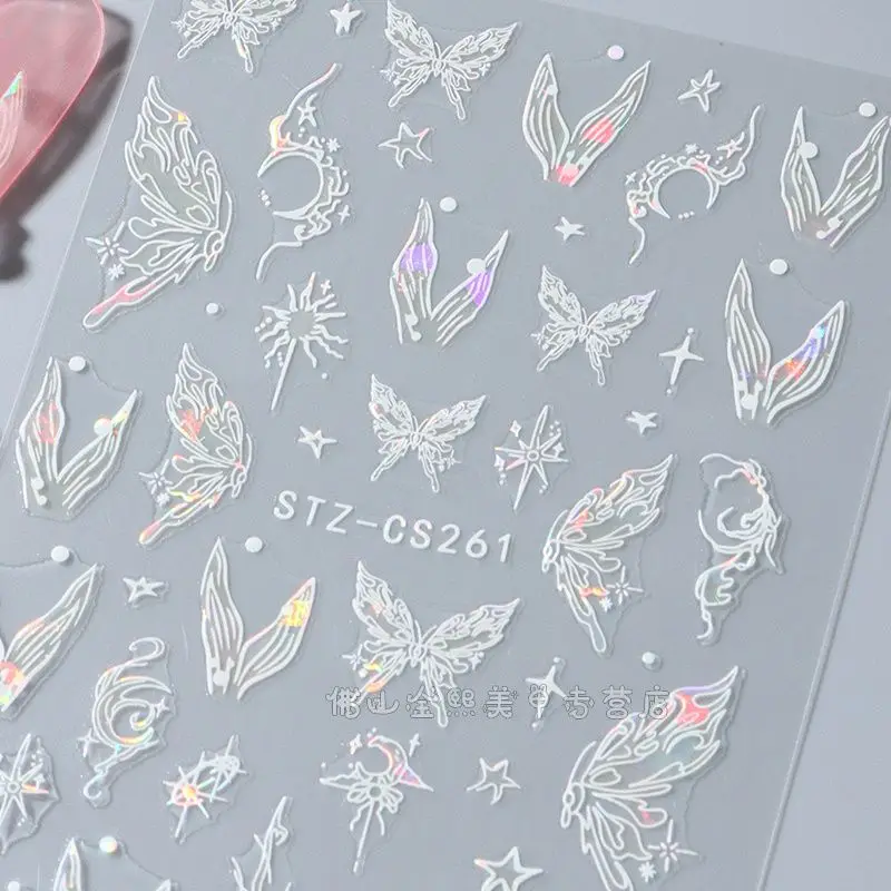 Butterfly Nail Stickers Shell Luster Mermaid Tail Premium Liquid Clear Elegant Waterproof Self Adhesive for Home Party