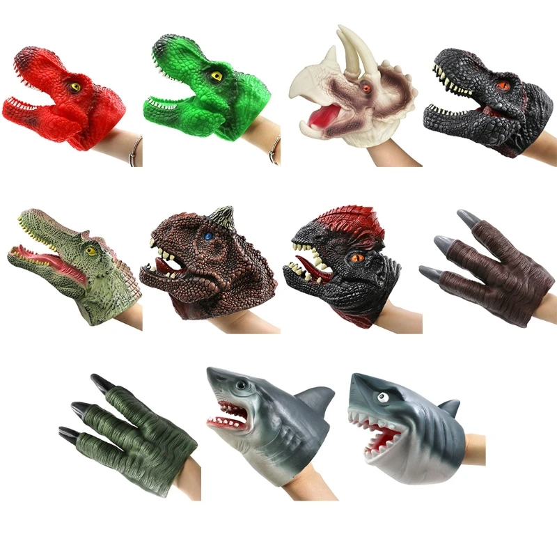 F19F Dinosaur Hand Puppets Soft Rubber Dinosaur Realistic Dinosaur Hand Puppet