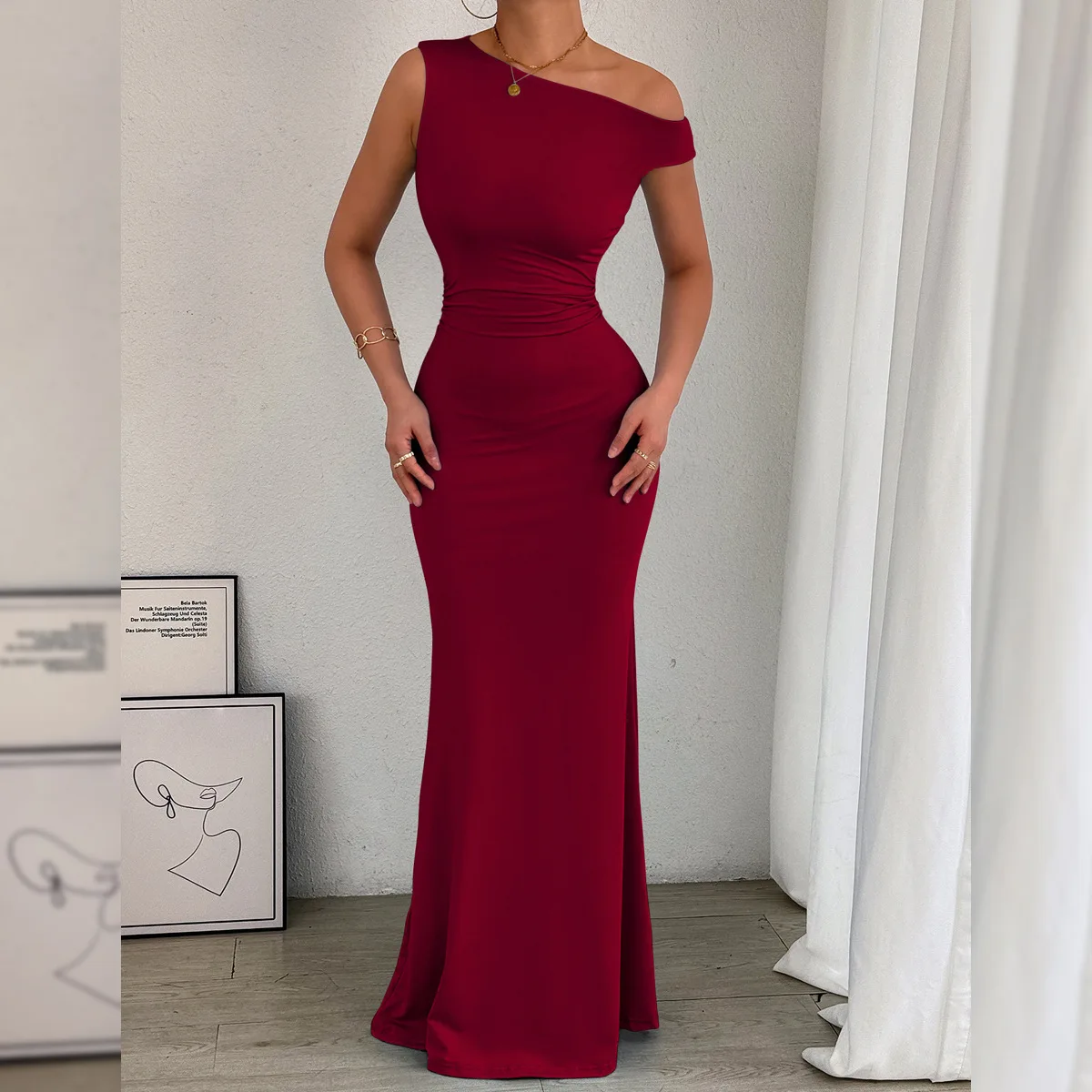 Sexy Asymmetric Ruched Bodycon Midi Dresses for Women Summer Evening Dress Sleeveless Party Jumpsuit