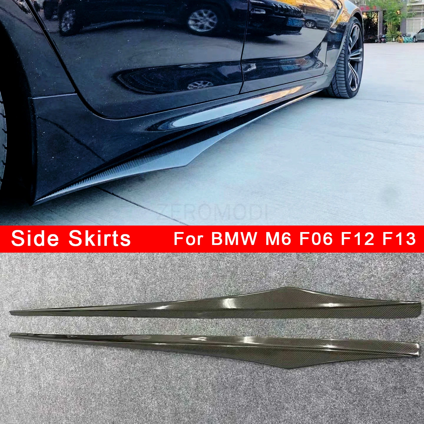 V Style Carbon Fiber Side Skirts Extensions Lip For BMW 6 Series F12 F13 M6 F06 Tuning 2011 Up