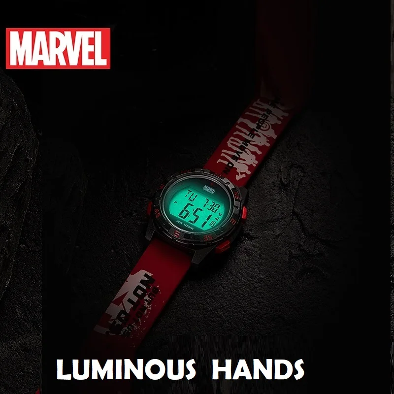 Marvel For Children Watch Avengers Sport Digital Wristwatch 100m Waterproof Boy Girl Unisex Student Multi Functions Alarm Clock