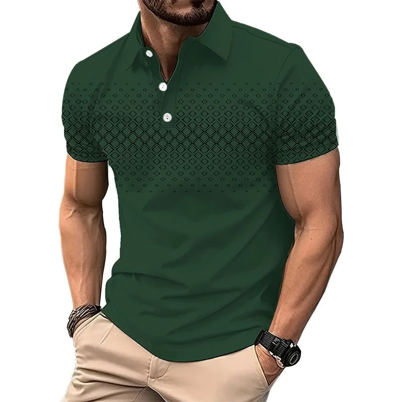 Men's Business Casual 3D Print Polo Shirt Formal Work Street Polyester Short Sleeve Turndown Polos Summer EUROPEAN Measurement