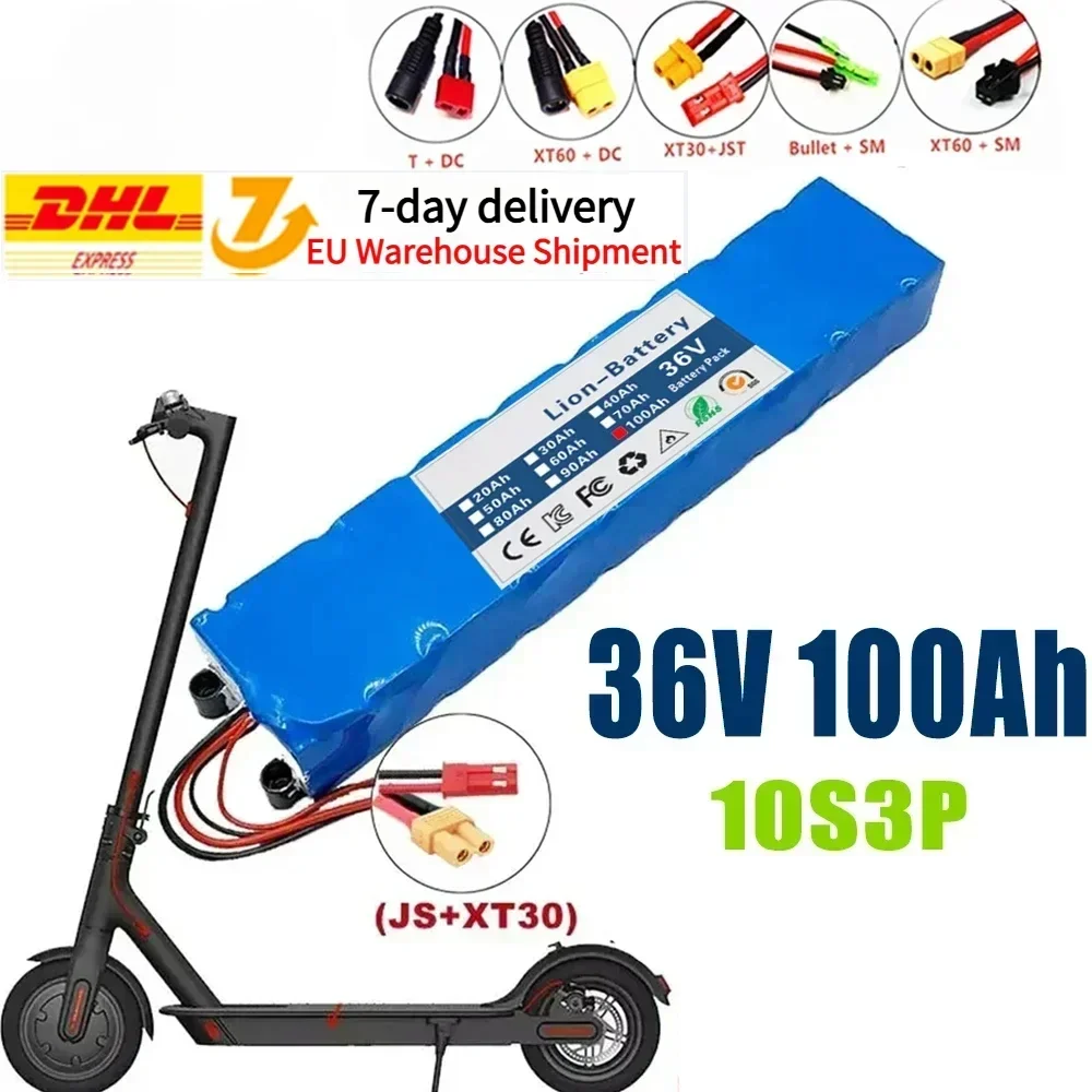 36V 100Ah Elektroroller-Akku für Xiaomi und Mijia M365, 10S3P 100000mAh Ersatz-Akku mit BMS