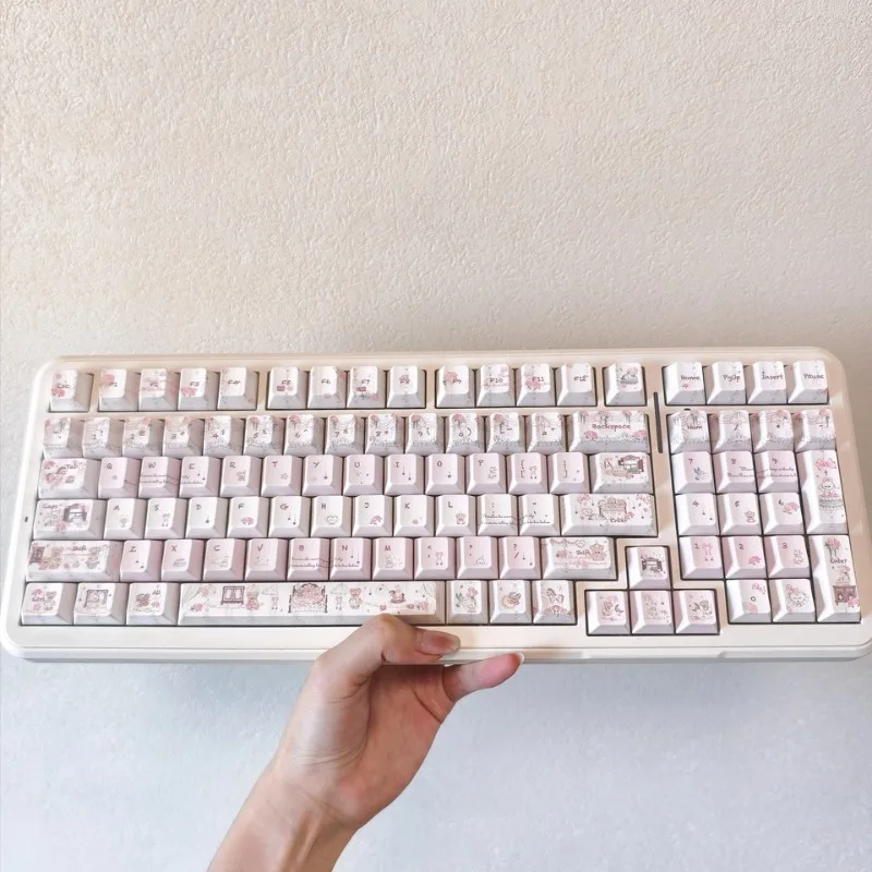 Doll Party Keycaps Custom PBT Cherry Profile Key Cap Cute Garden Cartoon Anime Pink Point Key Caps for MX Switch Gamers Design