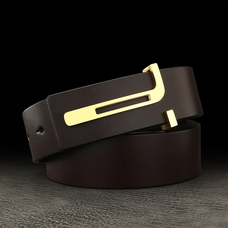 

Men Fashion Designer Letter T Buckle Upscale Stainless Steel Casual Belts Genuine Leather Cowskin Luxury Brand Ceinture Homme