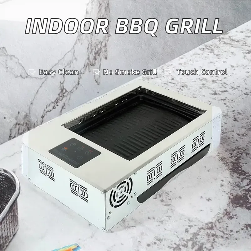 Smokeless Infrared Electric Grill Rectangular Stainless Steel Indoor Desktop BBQ Korean Style Cooking Plate for Home Kitchen