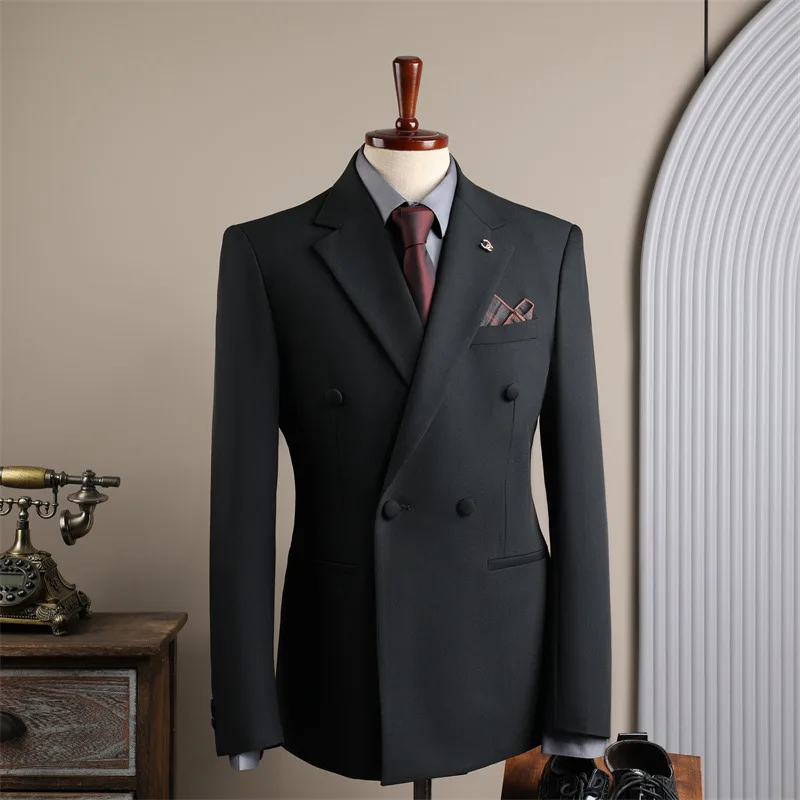 Casual Fashion Business Men's Suit Jacket High-end Solid Color Notched Lapel Double Breasted Suit Jacket Men Slim Fit Outerwear