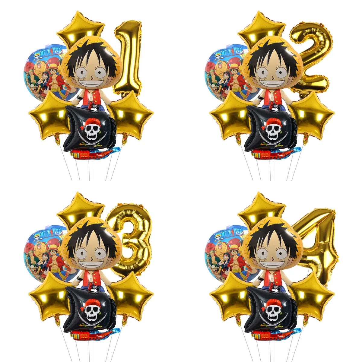 One Piece Geburtstagsballons-Set Luffy Folien-Zahlenballon Piratenschiff-Ballon Geburtstagsparty-Zubehör Dekoration