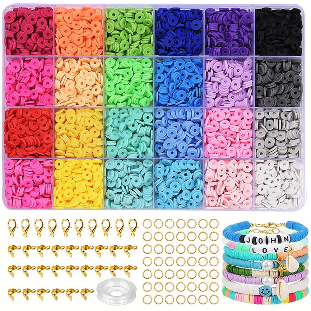 

24 Color Polymer Clay Bead Set 4 Different Styles With 6mm Flat Circular Polymer Clay Beads Used For DIY Jewelry Accessories