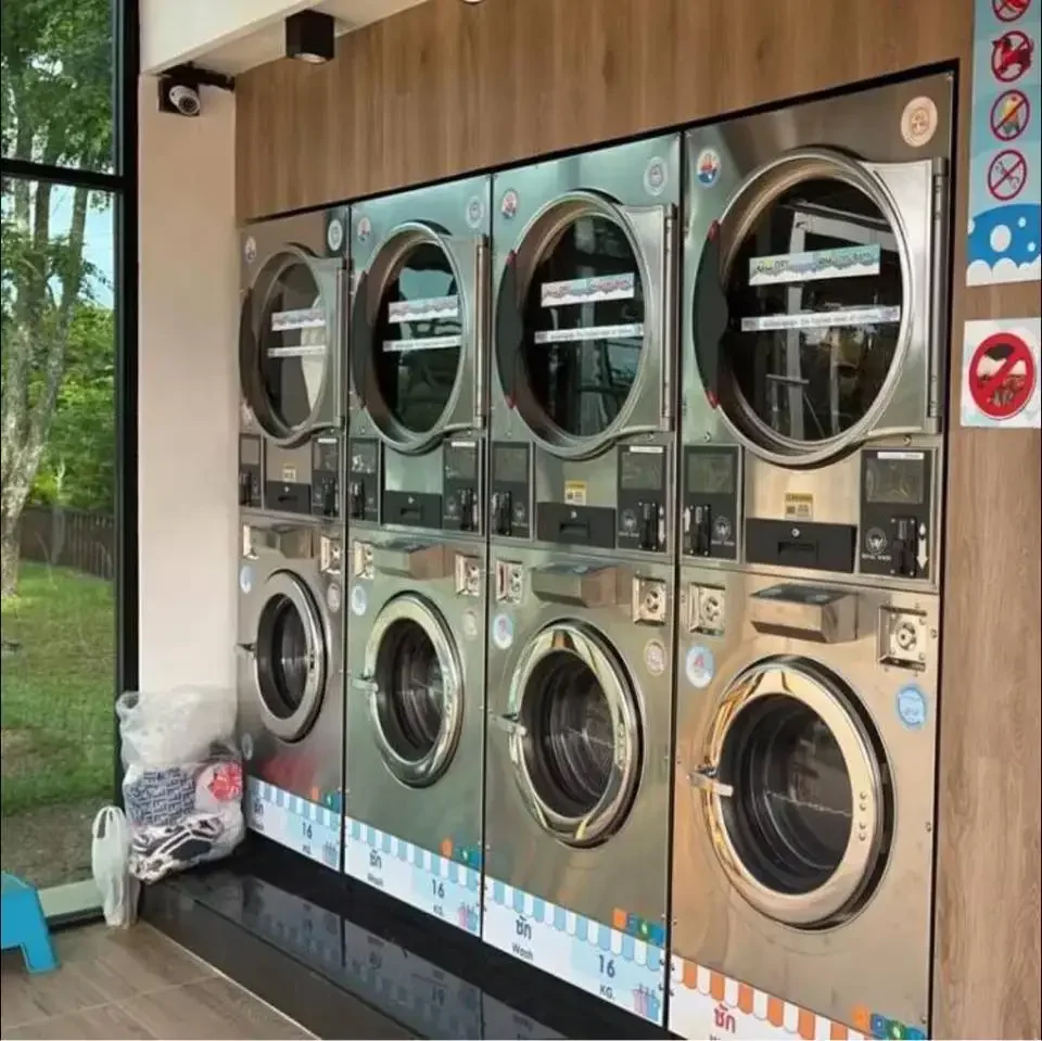 Laundromat for sale 16-22kg professional commercial laundry equipment fully automatic stacking washer dryer