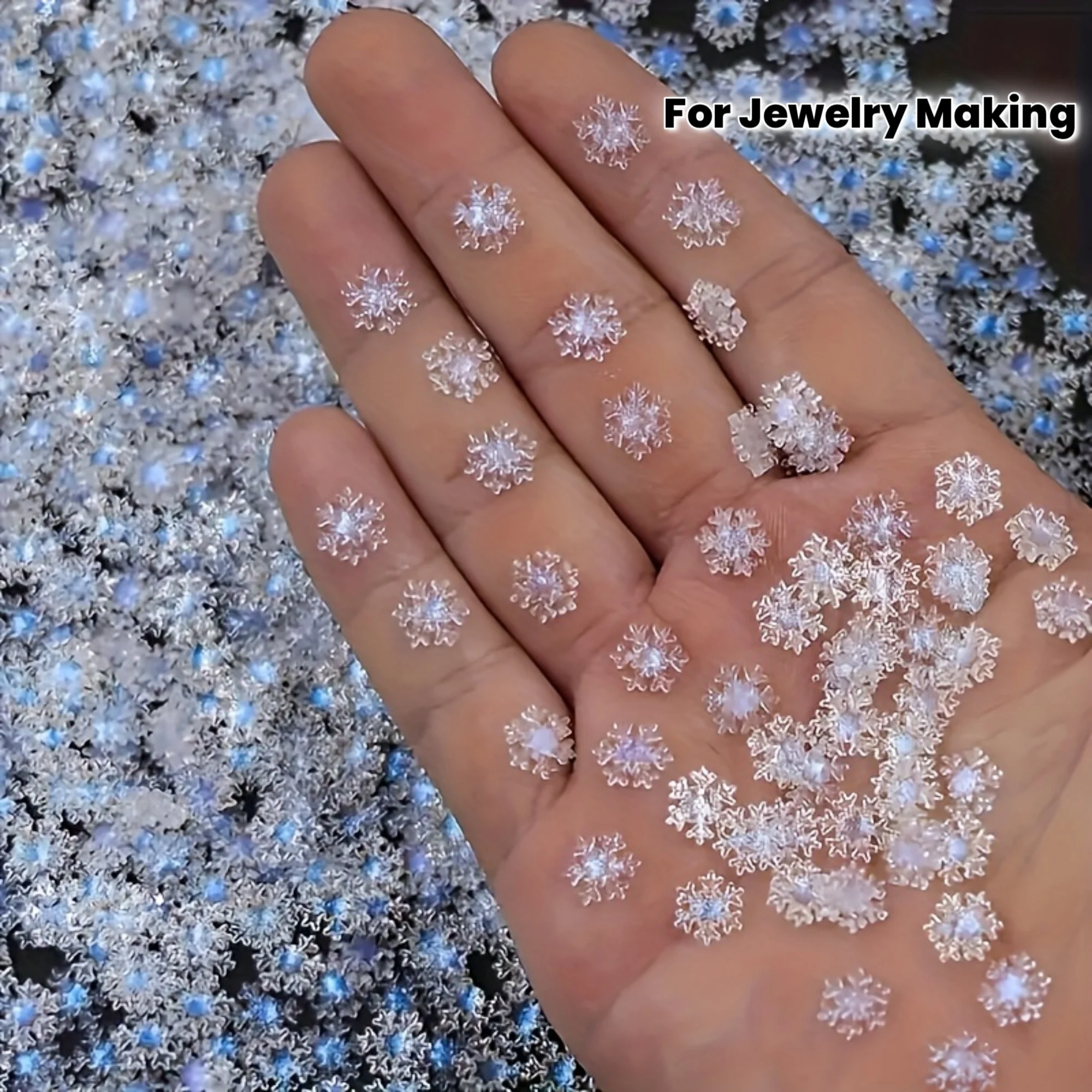 50pcs small snowflakes - Rainbow Colors with Sparkling Shiny Winter Beads Suitable for Jewelry Making, Nail DIY decoration