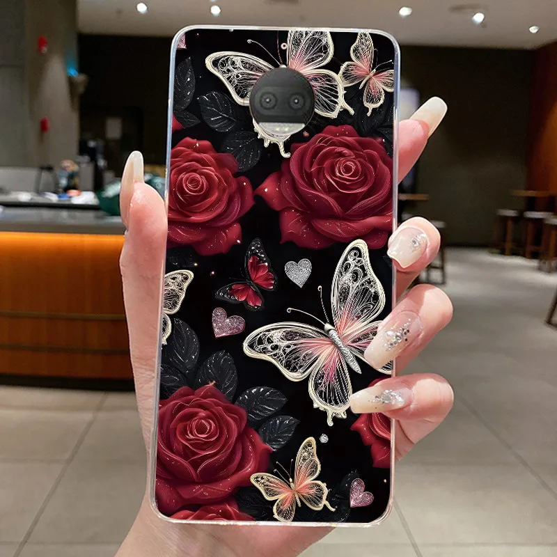 Funda para Motorola Moto G5S Plus G5SPlus, funda de teléfono de lujo a la moda con flores de mariposa, funda trasera fina de silicona TPU suave transparente